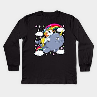 Unicorn Riding Narwhal Adorable Unicorn Of The Sea Kids Long Sleeve T-Shirt